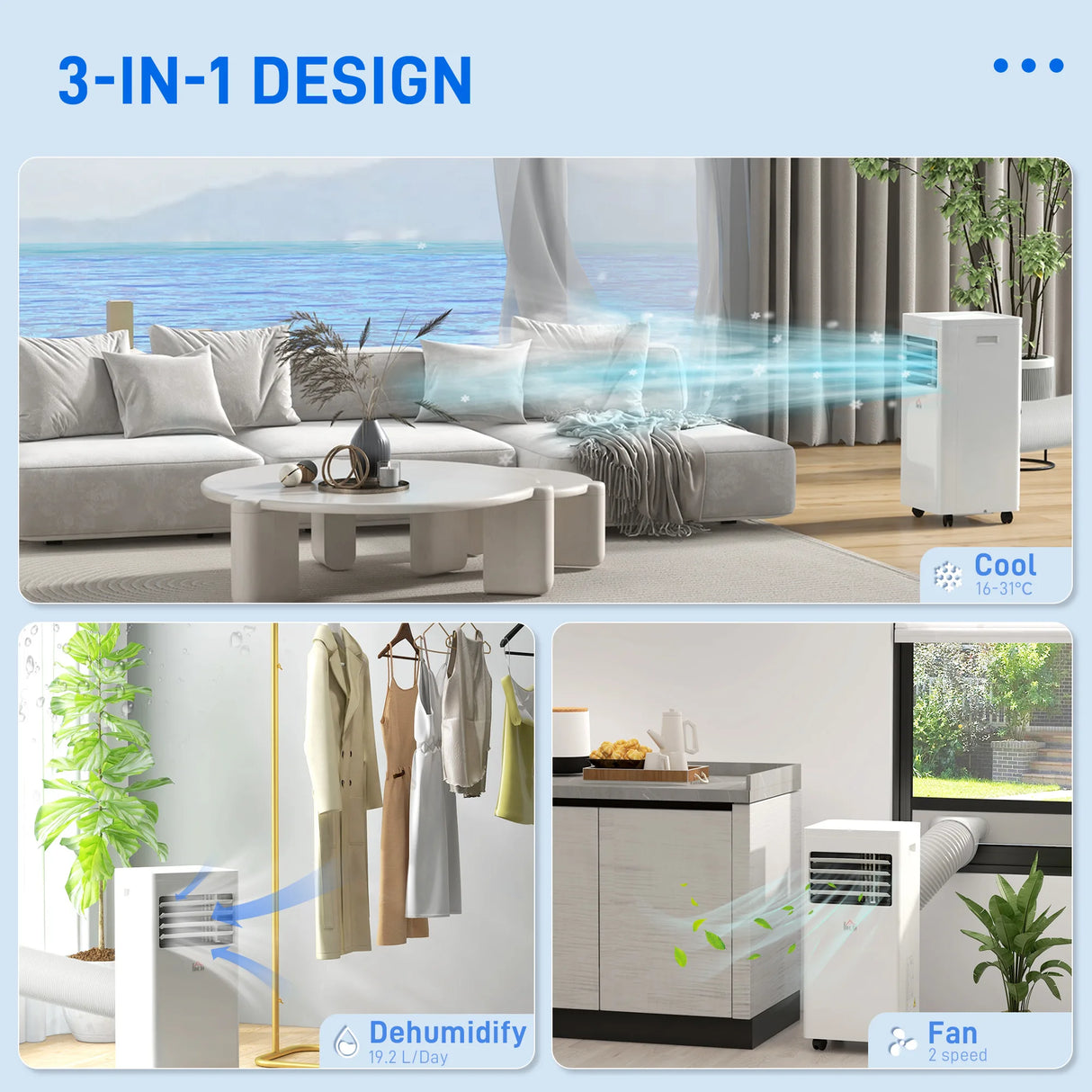 HOMCOM 7000 BTU Air Conditioning Unit, 3-in-1 Portable Air Conditioner, Dehumidifier, Cooling Fan with 2 Speeds, 24H Timer, Remote Control, Digital Display, Window Venting Kit, 26m2