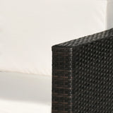 Outsunny Single Seater Rattan Chair, PE Wicker Garden Armchair with 10 cm Thickened Cushion, All-Weather Rattan Garden Chair with Armrests, Brown