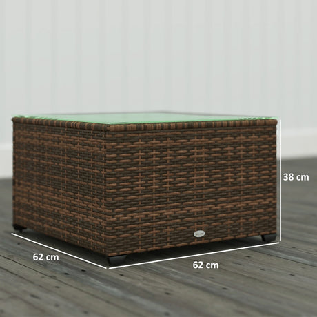 Outsunny 62 x 62cm Glass-Top Rattan Side Table - Brown