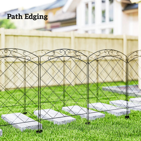 Outsunny Steel Decorative Swirls Outdoor Picket Fence Panels Set of 4, Black