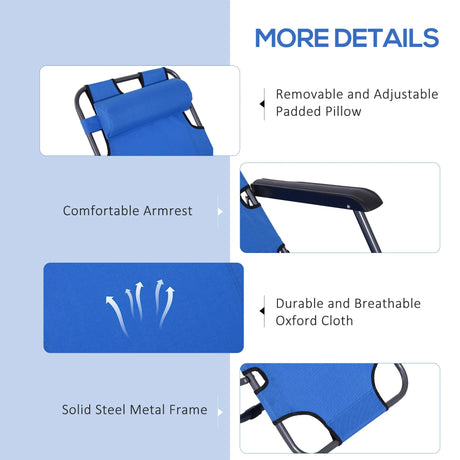 Outsunny 2 in 1 Folding Sun Lounger Reclining Garden Chair Set of 2 with 2-Level Adjustable Backrest, Outdoor Zero Gravity Recliner Garden Chairs with Head Pillow and Armrests, Blue