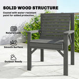 Outsunny Wooden Garden Dining Chair, Outdoor Chair Garden Armchair with Curved Seat and Wide Armrests, Grey Embossed Finish