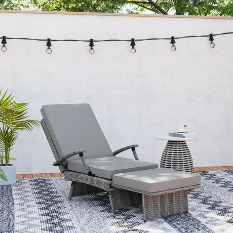 Outsunny 80 Reclining Rattan Lounger - Grey