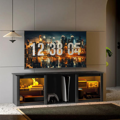 HOMCOM 65" TV Stand, with LED Lights and Storage - Black