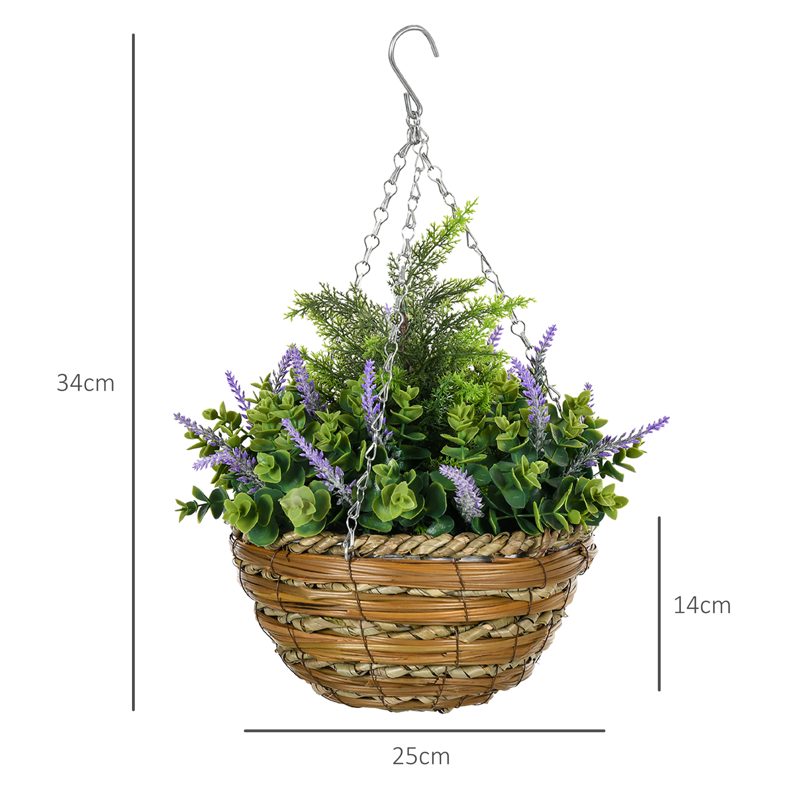 Outsunny Set of Two Artificial Hanging Lisianthus Flower Pots - Purple