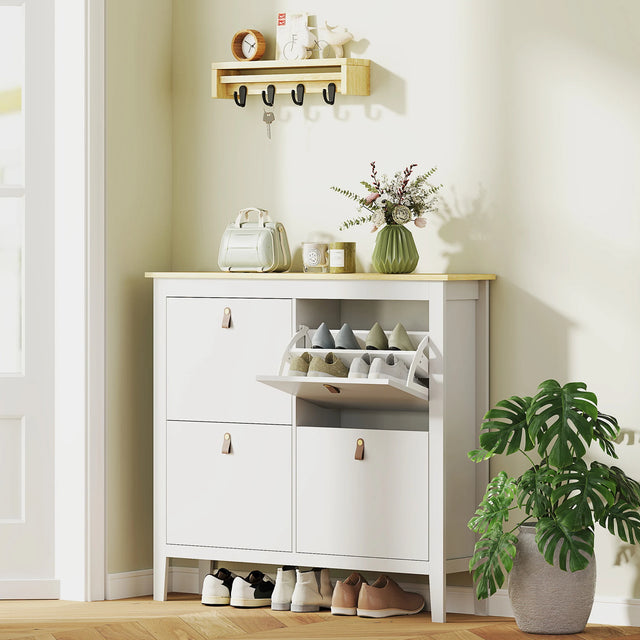 HOMCOM Modern Four-Drawer Shoe Cabinet - White