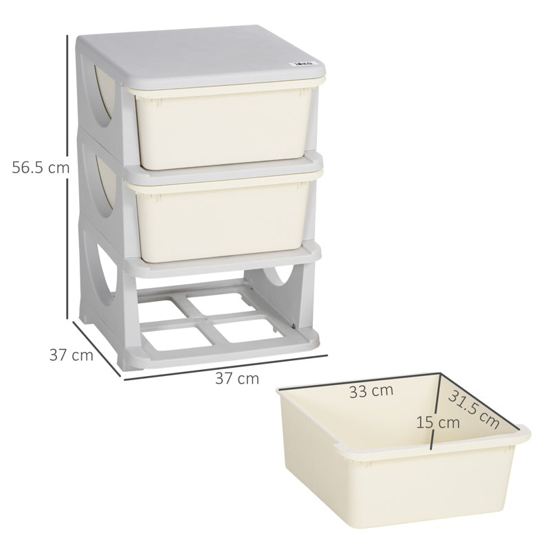 HOMCOM Three-Tier Kids Storage Boxes, with Three Drawers - White