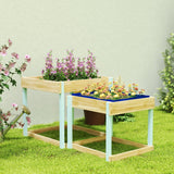 AIYAPLAY 2 PCS Wooden Outdoor Sand and Water Play Tables with Bottom Liner for Kids Aged 3-8 Years Old, Natural Wood Finish