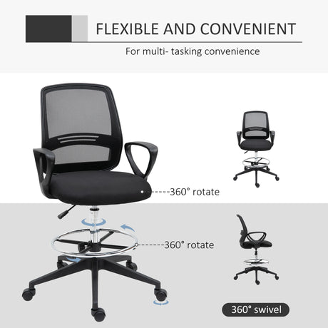Vinsetto Ergonomic Mesh Back Drafting Chair, Tall Office Chair, Draughtsman Chair with Adjustable Height and Footrest 360 Swivel, Set of 5