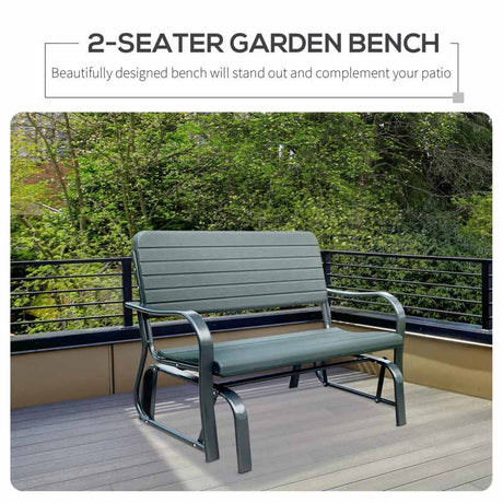 Outsunny 2 Seats Garden Glider Bench, Metal Frame and HDPE Swing Loveseat, Porch Rocking Glider for 2 Person with High Back and Armrest, Dark Green