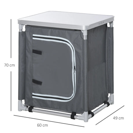Outsunny 2-Shelf Camping Cupboard Camping Kitchen Station Cook Table Aluminum, Storage Organiser for BBQ Party Picnics Backyards with Carrying Bag