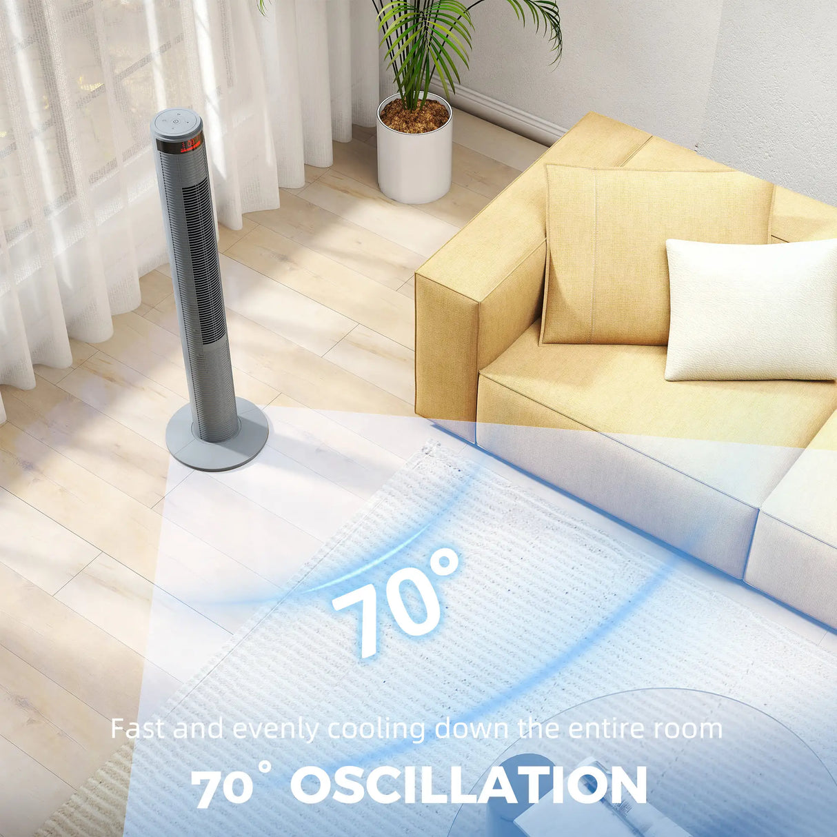HOMCOM Oscillating Tower Fan Remote Control 3 Speed Modes Cooling Machine, Grey