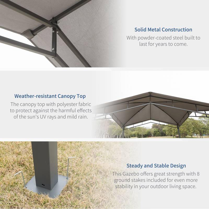 Outsunny 3x3(m) Outdoor Gazebo Garden Pavilion Sunshade Canopy Tent with Steel Frame, Grey