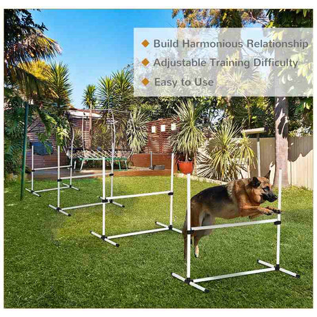 PawHut Dog Agility Equipment Training Height Adjustable Jumps Hurdle 4 Pieces with Carrying Bag for Outdoor