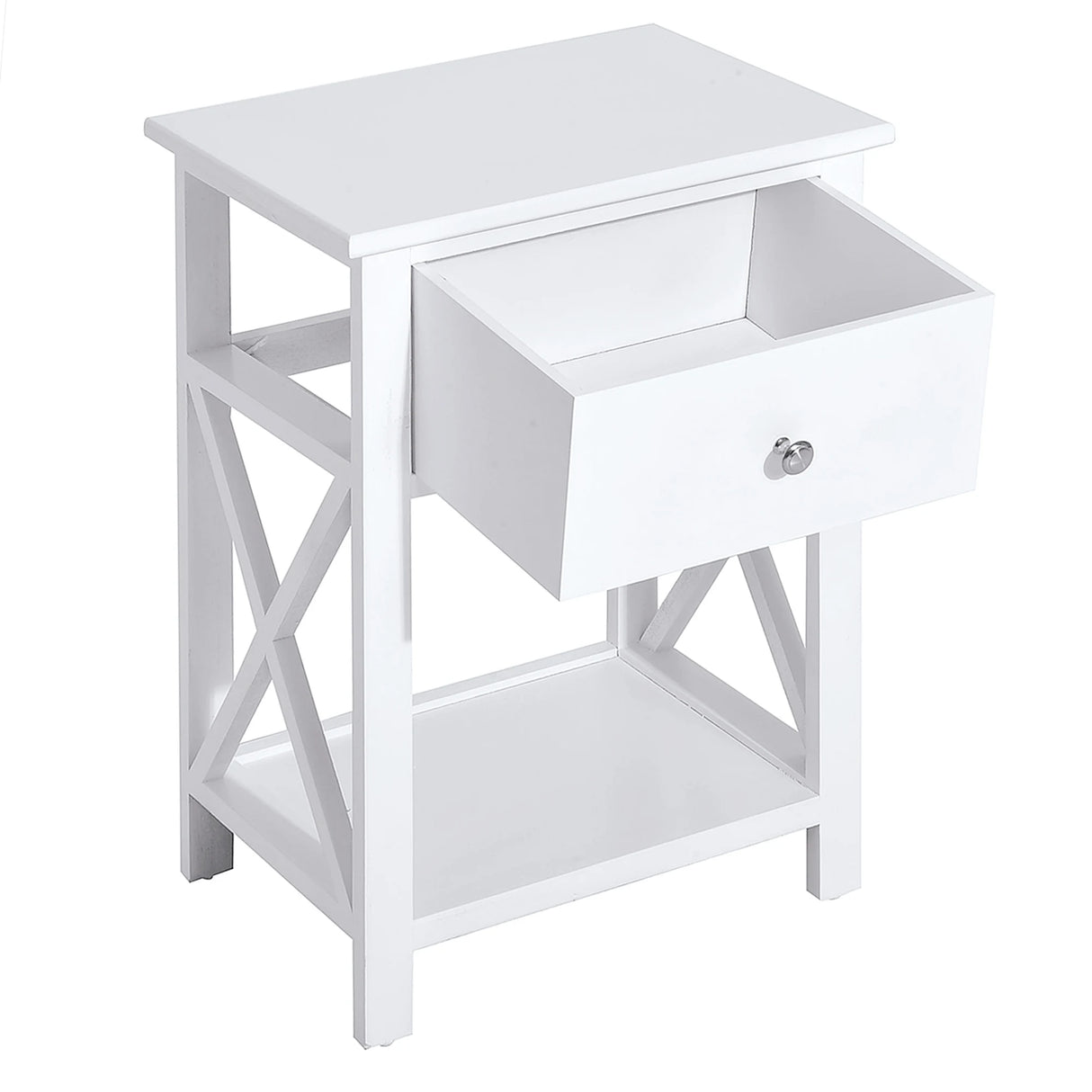 HOMCOM End Table, Sofa Side Table with Drawer X Bar Bottom Storage Shelf, Nightstand Bedside Table for Bedroom or Living Room White