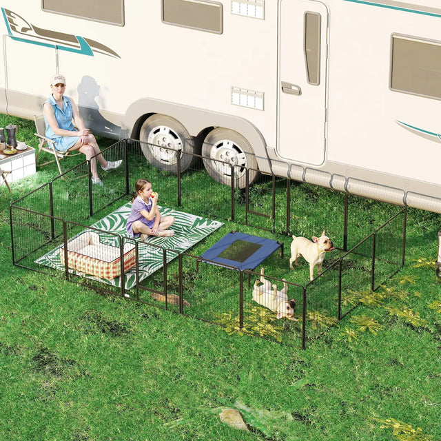 PawHut 16 Panels Heavy Duty Puppy Playpen, for Small and Medium Dogs, Indoor and Outdoor Use - Grey
