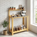Outsunny Wooden Potting Bench Table with Aluminium Worktop, Outdoor Garden Workbench with 2 Shelves