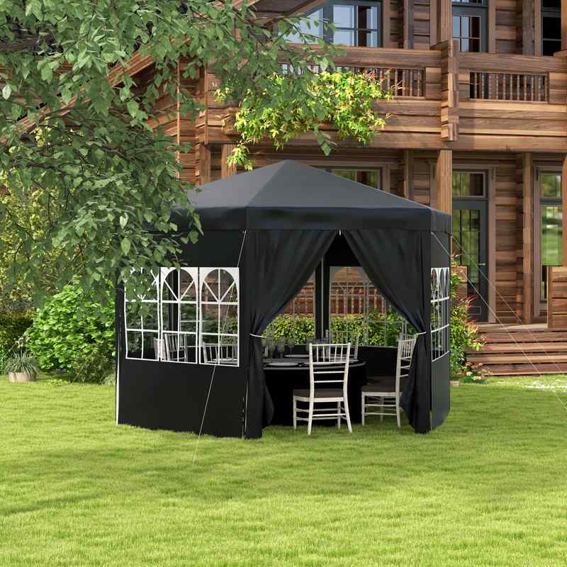 Outsunny 4 m Party Tent Wedding Gazebo Outdoor Waterproof PE Canopy Shade with 6 Removable Side Walls