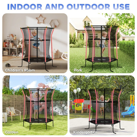 HOMCOM Kids Trampoline Mini Bouncer with Enclosure Safety Net For Ages 3-10 Years - Red