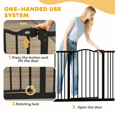 PawHut Metal 74-100cm Adjustable Pet Gate Safety Barrier w/ Auto-Close Door Black
