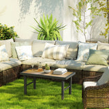 Outsunny Metal Garden Coffee Table, Outdoor Side Table with SPC Woodgrain Tabletop for Outside, Garden, Balcony, Porch, 100 x 53 x 46cm, Brown