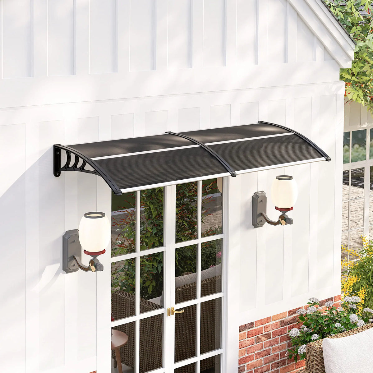 Outsunny Front Door Canopy Outdoor Awning Aluminium Rigid Plastic Poly ...