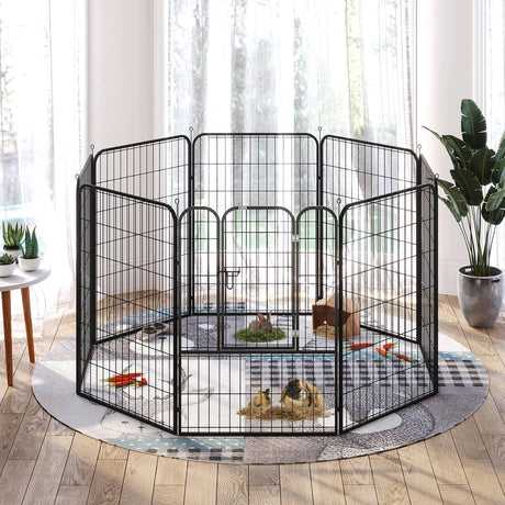 PawHut 8 Panels Heavy Duty Puppy Playpen, for Large, Medium Dogs, Indoor and Outdoor Use - Black