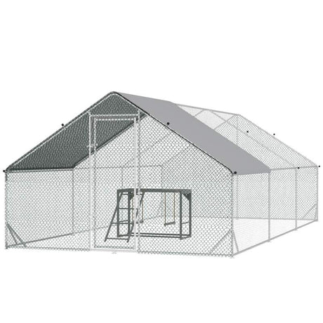 PawHut Walk In Chicken Run with Chicken Activity Shelf and Cover, 3 x 6 x 2m