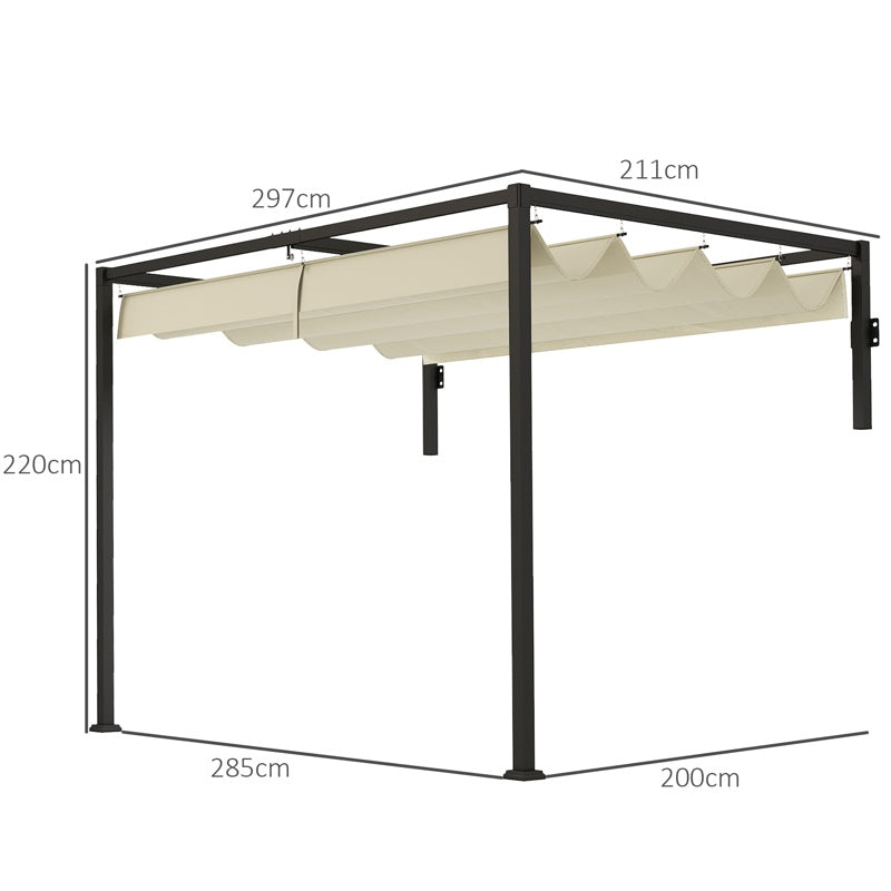 Outsunny 2 x 3(m) Lean To Steel Pergola, with Moving Fabric Canopy - Khaki