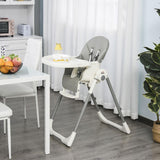 HOMCOM Foldable Baby High Chair Convertible Feeding Chair Height Adjustable with Adjustable Backrest Footrest and Removable Tray 5 Point Safety Harness for Kids 6 - 36 Months Grey