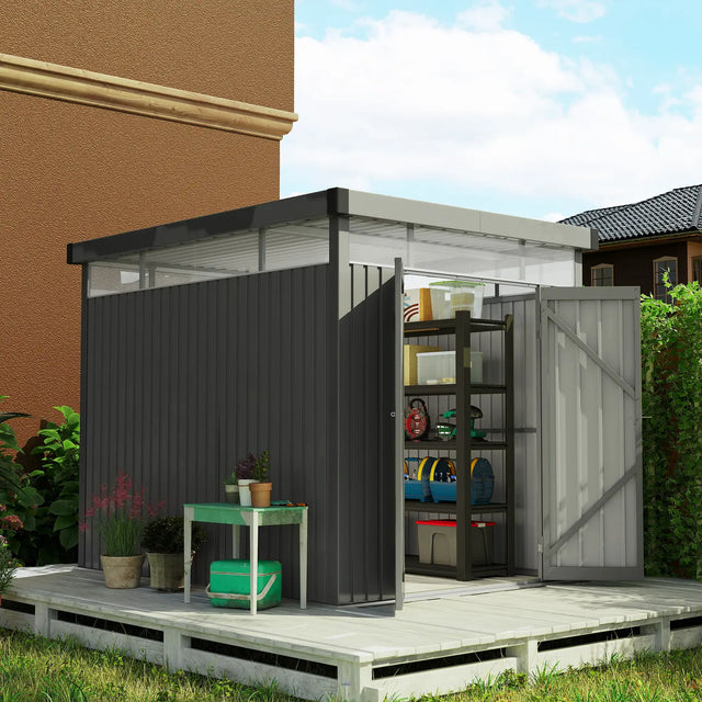 Outsunny 5.3 x 8.5ft Galvanised Steel Garden Shed, Metal Shed with Roof Windows, Leakage Holes and Lockable Wide Door for Outdoor Patio Tool Storage