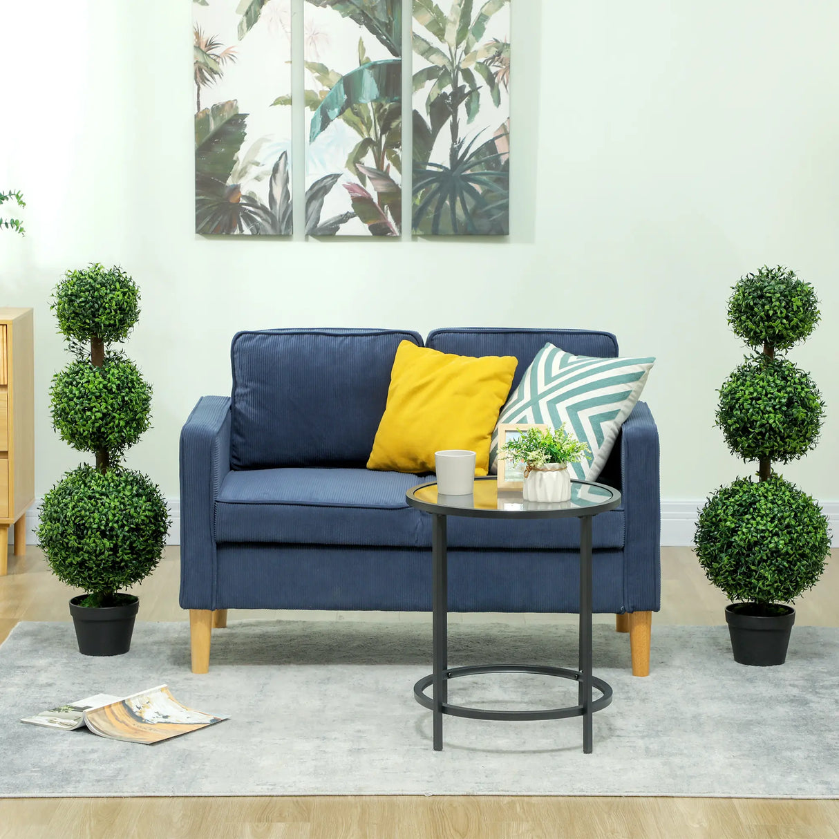 HOMCOM Set of 2 Decorative Artificial Trees, Topiary Ball-shaped Boxwood Trees in Pot, Fake Plants for Home Indoor outdoor Decor, 100cm, Green