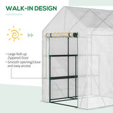 Outsunny Greenhouse for Outdoor, Portable Gardening Plant Grow House with 2 Tier Shelf, Roll-Up Zippered Door, PE Cover, 143 x 143 x 195cm, Green