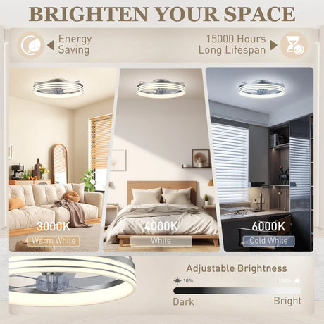 HOMCOM Ceiling Fans with Lights and Remote & App Control, 50cm LED Ceiling Fan Light with 3 Colour Temperatures, 6 Speed, Silver