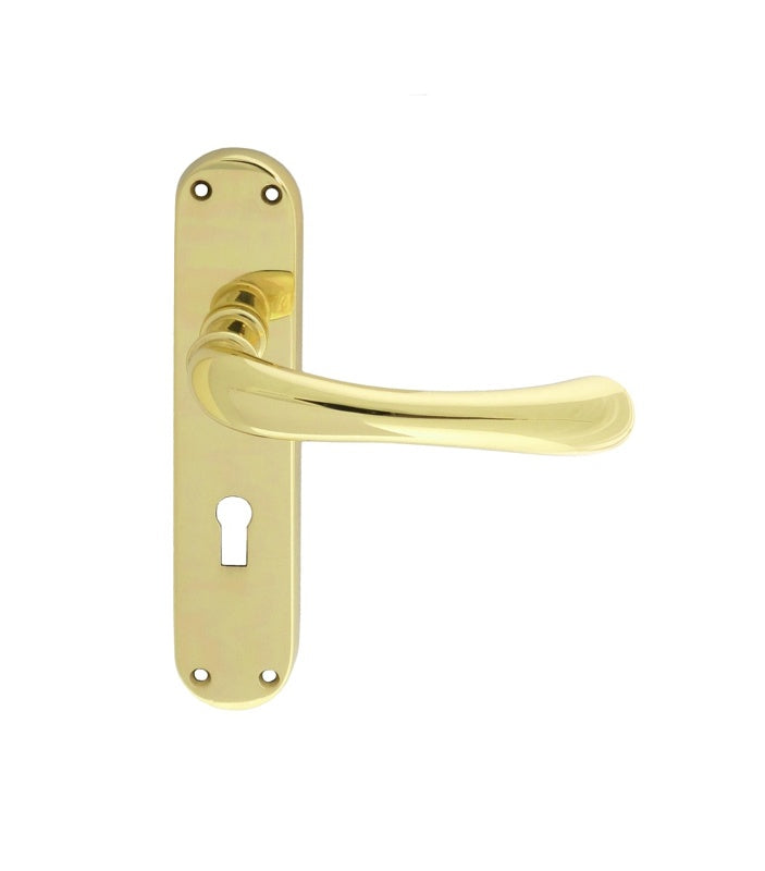 IBRA LEVER ON BACKPLATE - LOCK 57MM C/C - STAINLESS BRASS - 185MM X 40MM - PAIR