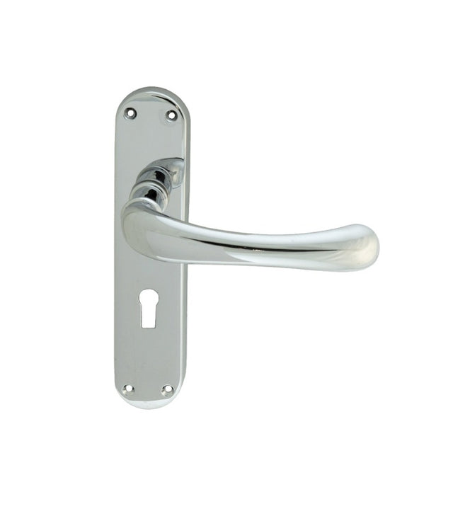 IBRA LEVER ON BACKPLATE - LOCK 57MM C/C CRO (POLISHED CHROME) - POLISHED CHROME - 185MM X 40MM - PAIR