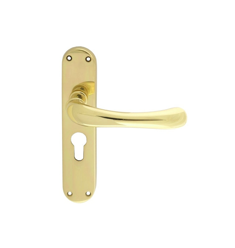 IBRA LEVER ON BACKPLATE - LOCK EURO PROFILE 47.5MM C/C OTL (POLISHED BRASS) - POLISHED BRASS - 185MM X 40MM - PAIR