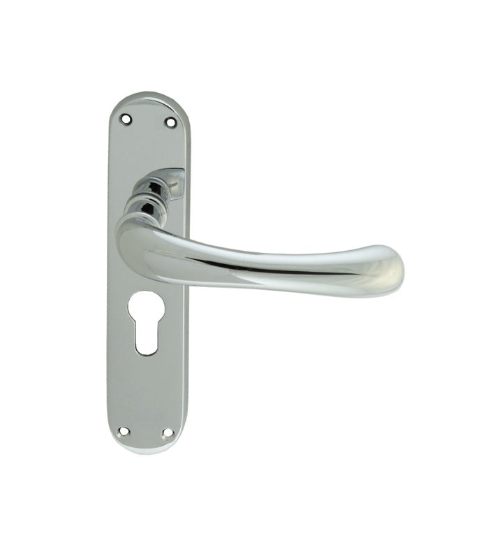 IBRA LEVER ON BACKPLATE - LOCK EURO PROFILE 47.5MM C/C CRO (POLISHED CHROME) - POLISHED CHROME - 185MM X 40MM - PAIR
