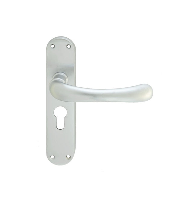 IBRA LEVER ON BACKPLATE - LOCK EURO PROFILE 47.5MM C/C CSA (SATIN CHROME) - SATIN CHROME - 185MM X 40MM - PAIR