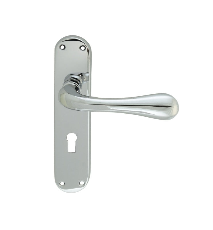 ASTRO LEVER ON BACKPLATE - LOCK 57MM C/C CRO (POLISHED CHROME) - POLISHED CHROME - 185MM X 40MM - PAIR