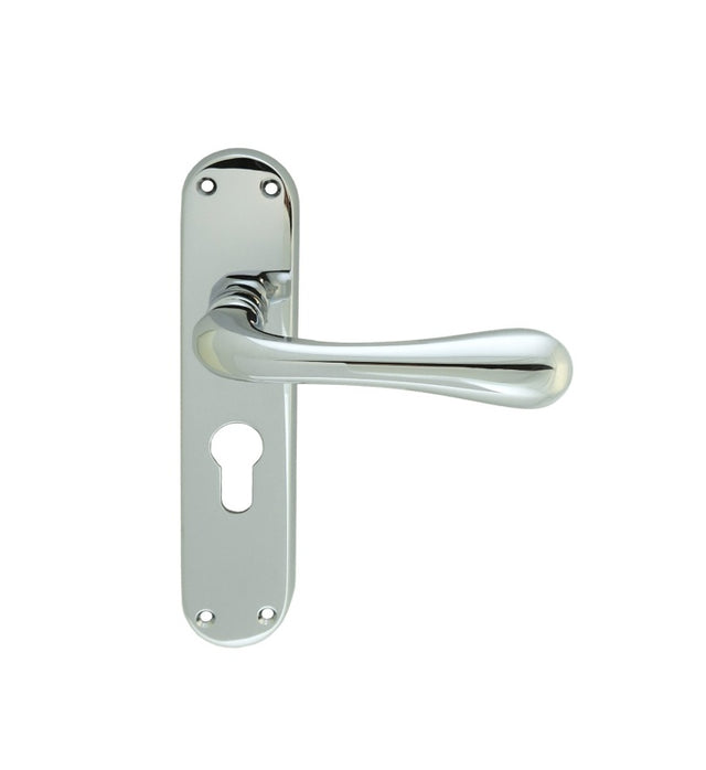 ASTRO LEVER ON BACKPLATE - LOCK EURO PROFILE 47.5MM C/C CRO (POLISHED CHROME) - POLISHED CHROME - 185MM X 41MM - PAIR