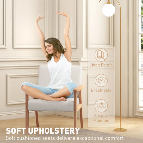 HOMCOM Modern Armchair, Linen Upholstered Sofa with Solid Wood Legs and Wide Seat, Accent Chair for Living Room Bedroom Office, Cream White