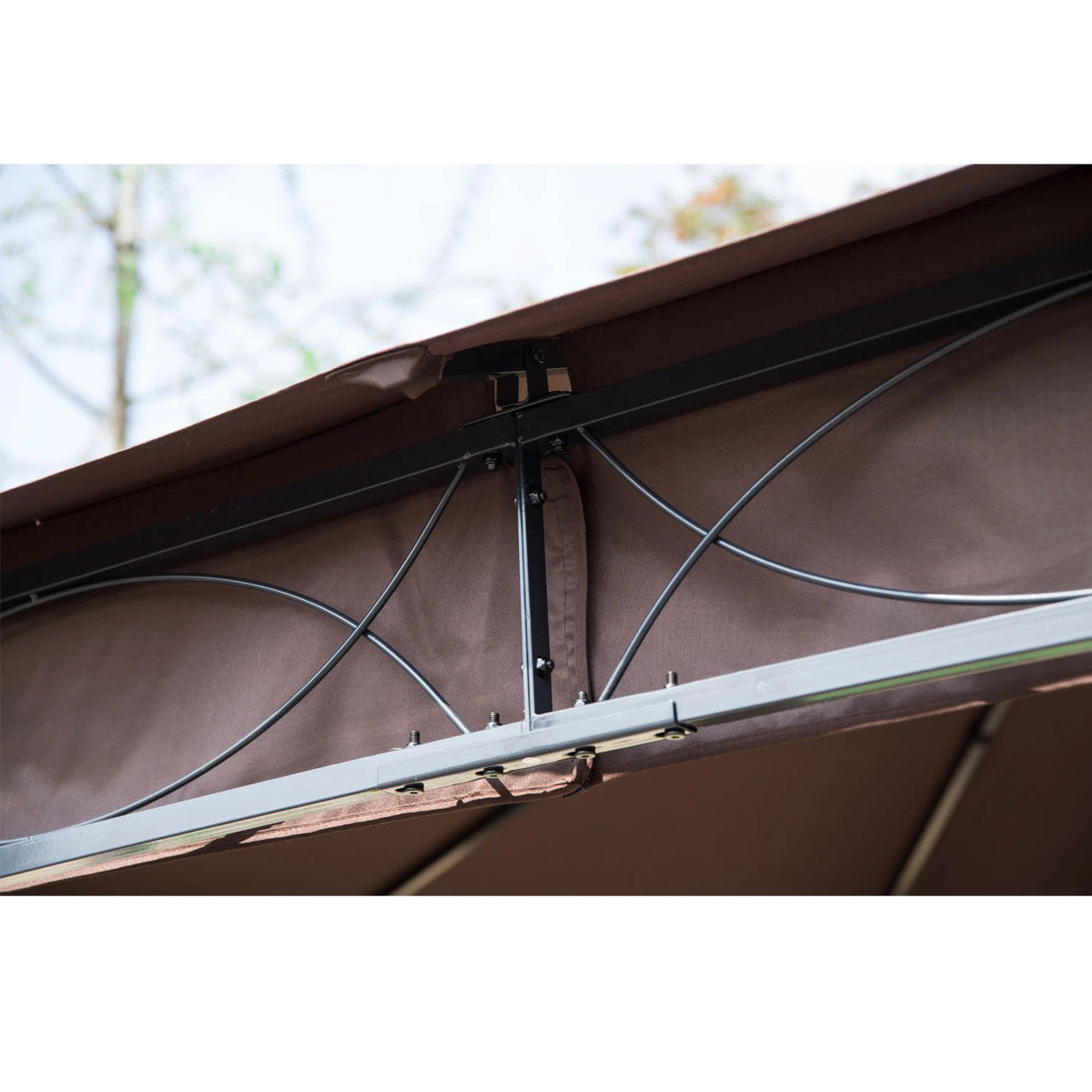 Outsunny 3 x 3(m) Garden Gazebo, Outdoor Gazebo Canopy Shelter with Curtains and Steel Frame for Lawn, Yard and Deck, Coffee