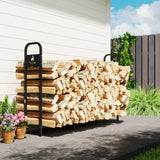 Outsunny 6.5 FT Steel Firewood Log Rack with 300 kg Capacity, Heavy Duty Indoor Outdoor Fireplace Wood Storage Shelf, Log Holder/Stand with Extra Support Legs, Decorative Bonfire Pattern, Black