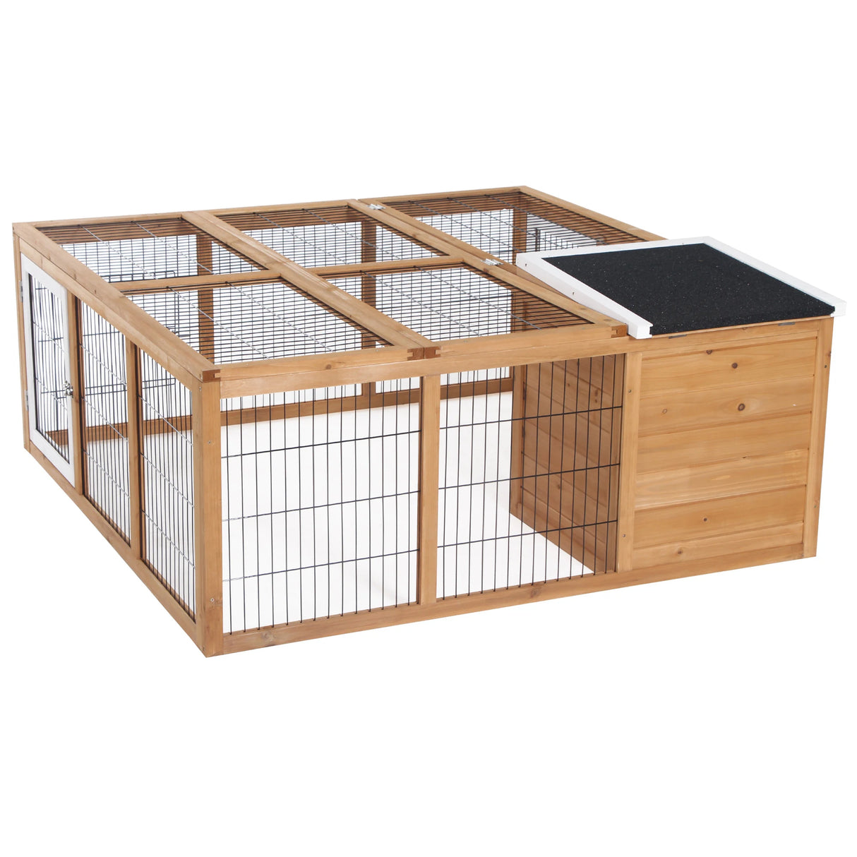 PawHut Rabbit Hutch Outdoor, Guinea Pig House, Bunny Run Cage with Openable Top for 12 Rabbits, 123 x 120 x 52cm, Yellow