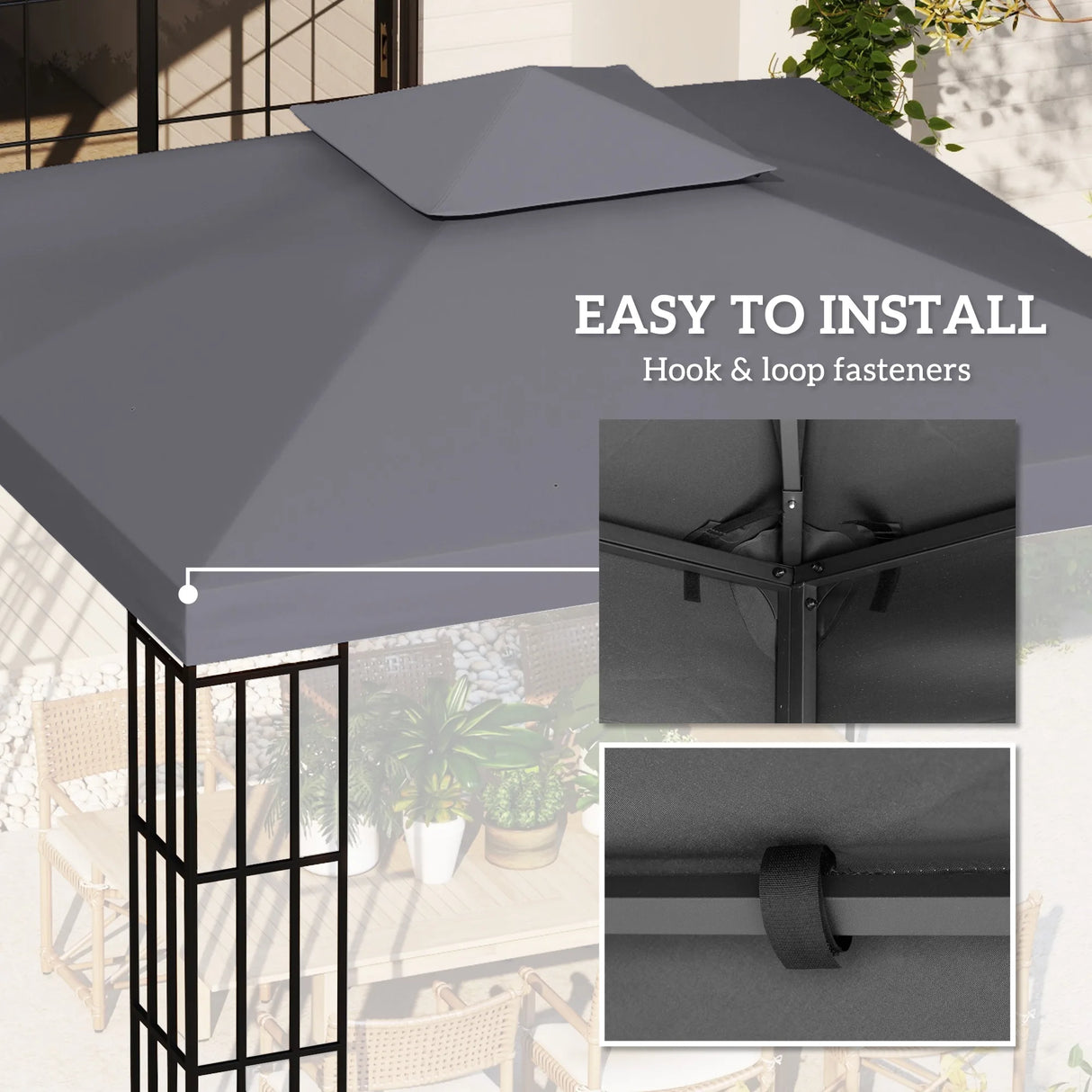 Outsunny 3(m) Gazebo Top Cover Double Tier Canopy Replacement Pavilion Roof Deep Grey