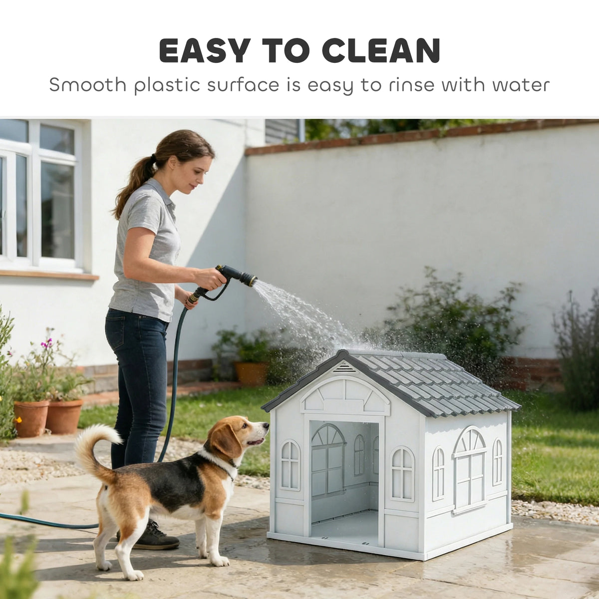 PawHut Plastic Weather-Resistant Dog House, for Indoors and Outdoors, Medium Dogs - Grey