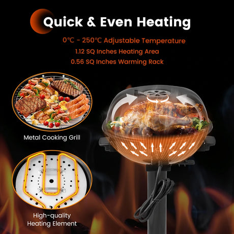 Electric BBQ Grill with Removable Non-Stick Grilling Rack-Black