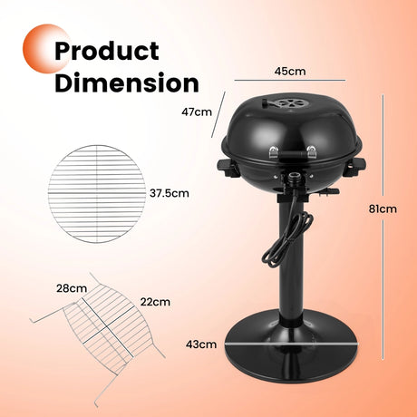 Electric BBQ Grill with Removable Non-Stick Grilling Rack-Black