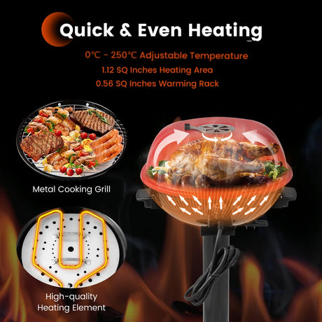 Electric BBQ Grill with Removable Non-Stick Grilling Rack-Red